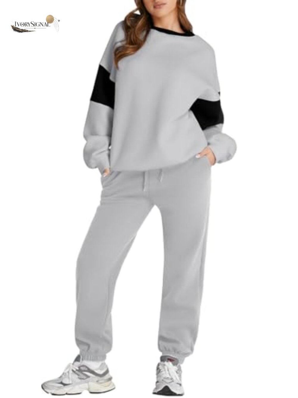 Women's Two Piece Tracksuit Set - Fleece Crewneck Long Sleeve Lounge Set